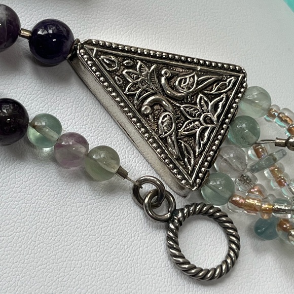 925 Sterling & Amethyst & Semi-Precious Beaded Necklace & Dangle Earrings - Picture 5 of 11